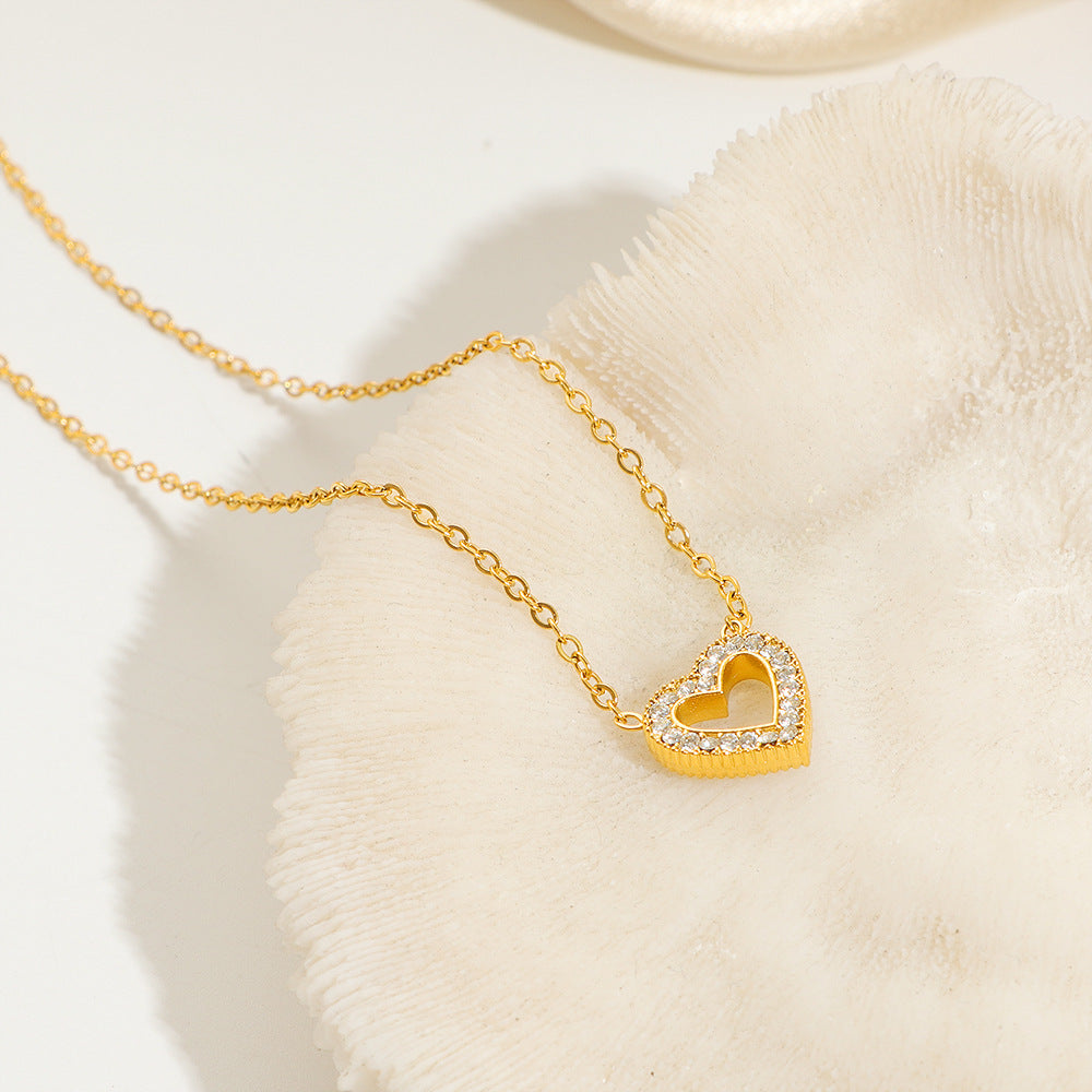 Adjustable Heart Pendant Necklace with Rhinestone