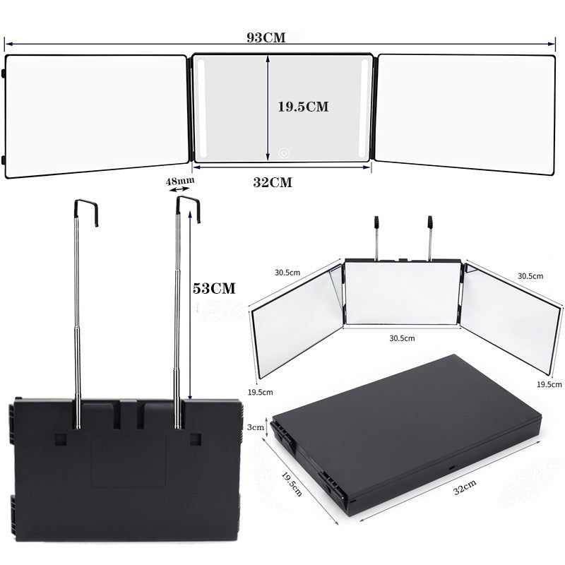 Adjustable Three-Way LED Makeup Mirror with Hanging Hook