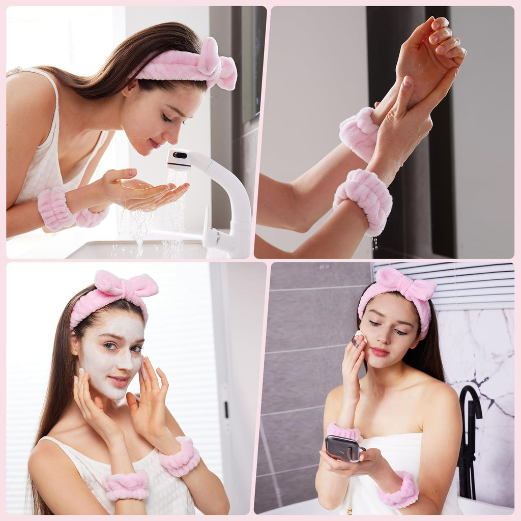 Women Headband and Wristband Set for Skincare