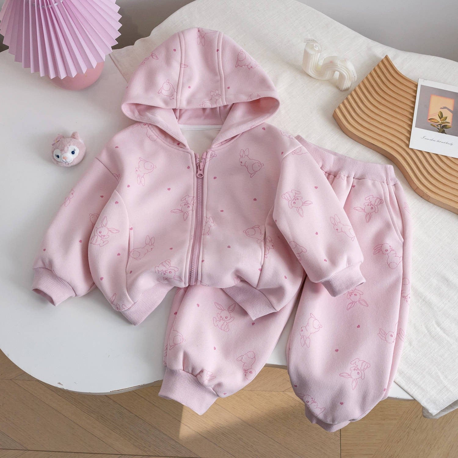 Kids Rabbit Ear Hooded Tracksuit Set