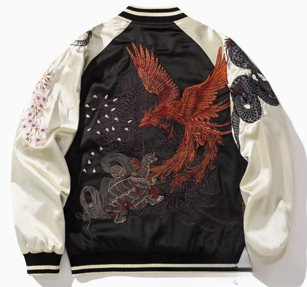 Spring and Autumn Chinese Style Heavy Industry Yokosuka Jacket Coat for Men and Women with Embroidered Nine-Tailed Fox Chinese Style Baseball Jacket Retro Personality