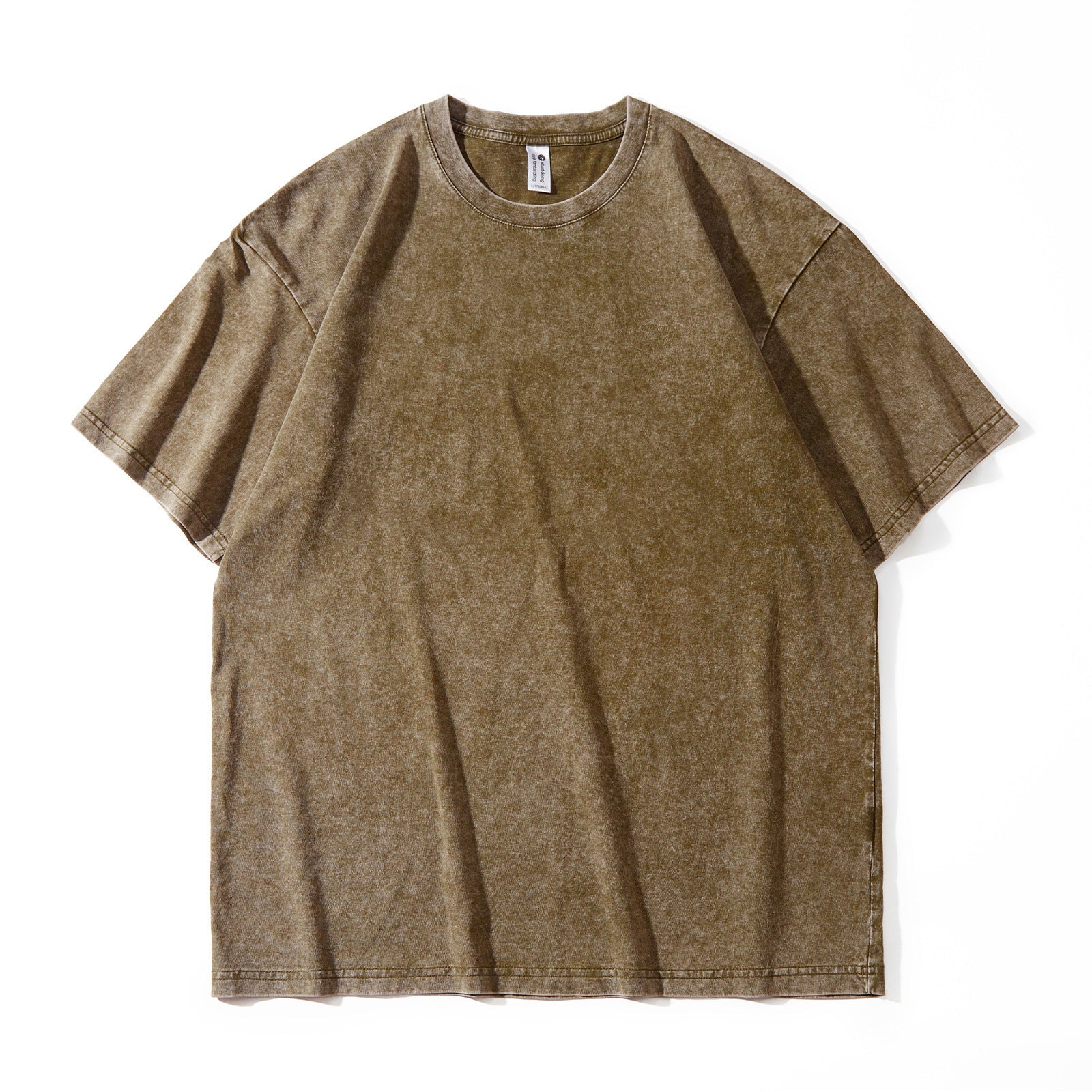 Vintage washed distressed T-shirt, half-sleeved pure cotton short-sleeved round-neck T-shirt for men