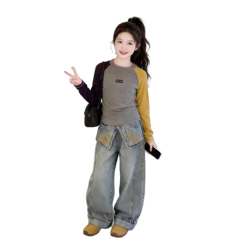 Girls Long Sleeve T-Shirt and Jeans Set