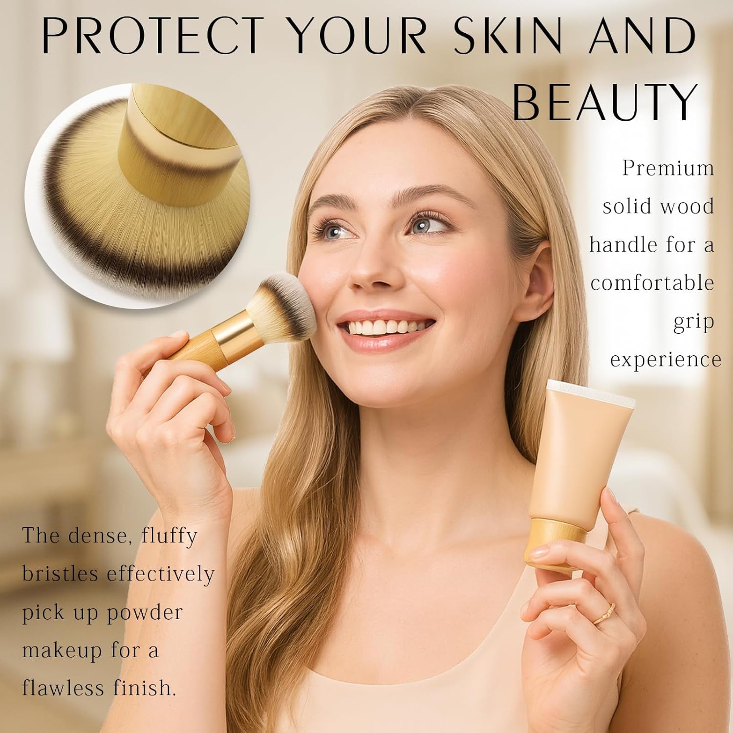 Wood Handle Makeup Powder brush