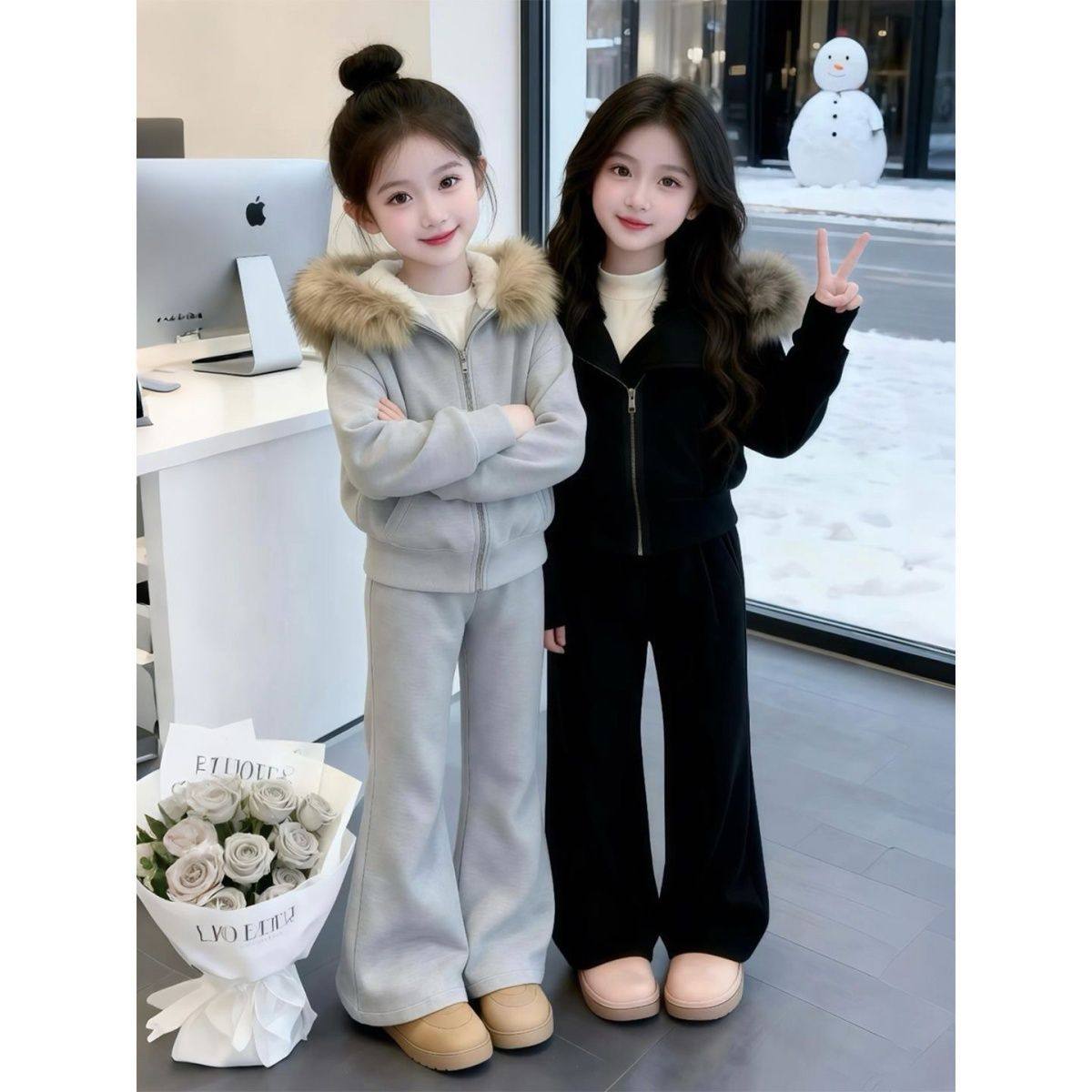 Girls Winter Fleece Jacket and Pants Set