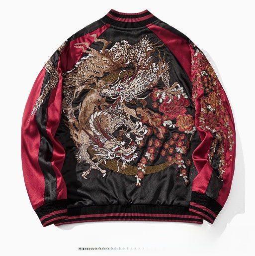 Spring and Autumn Chinese Style Heavy Industry Yokosuka Jacket Coat for Men and Women with Embroidered Nine-Tailed Fox Chinese Style Baseball Jacket Retro Personality
