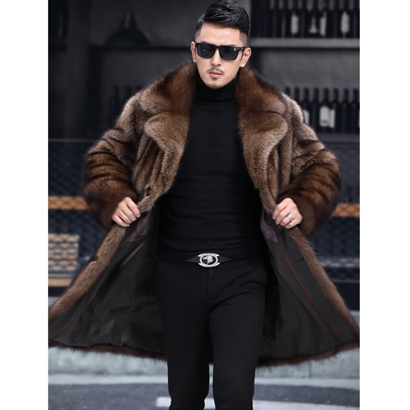 Men Faux Fur Coat Long Winter Business Casual