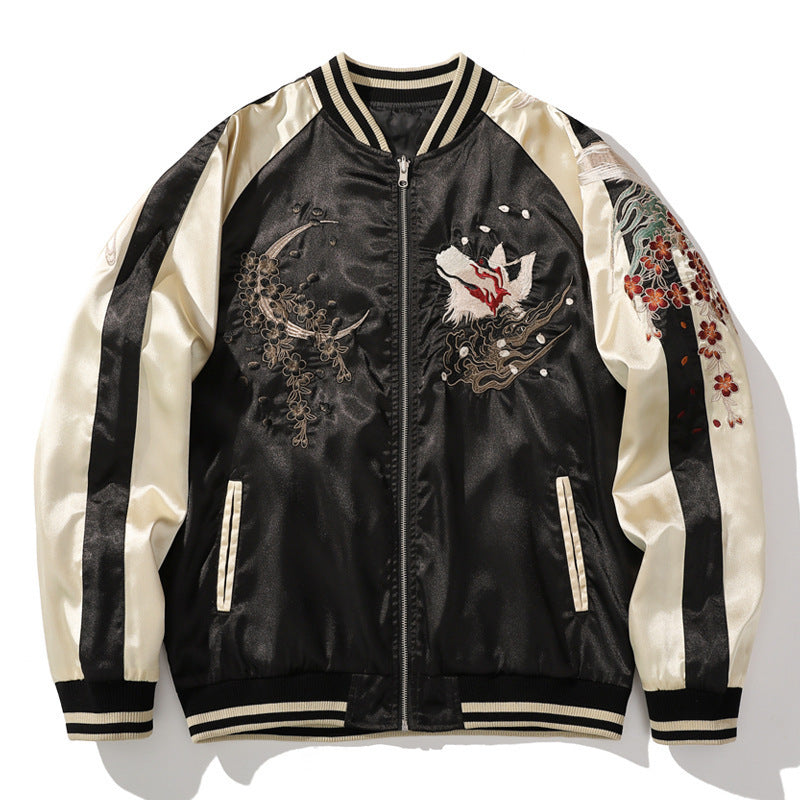 Spring and Autumn Chinese Style Heavy Industry Yokosuka Jacket Coat for Men and Women with Embroidered Nine-Tailed Fox Chinese Style Baseball Jacket Retro Personality