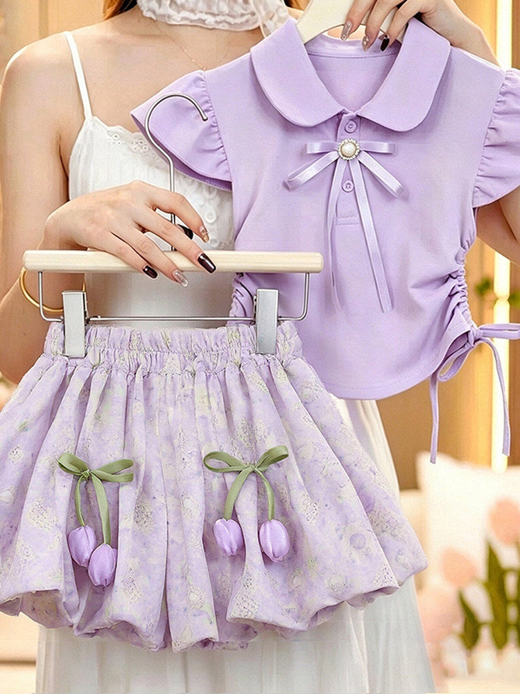 Girls Summer Polo Shirt and Pants Set