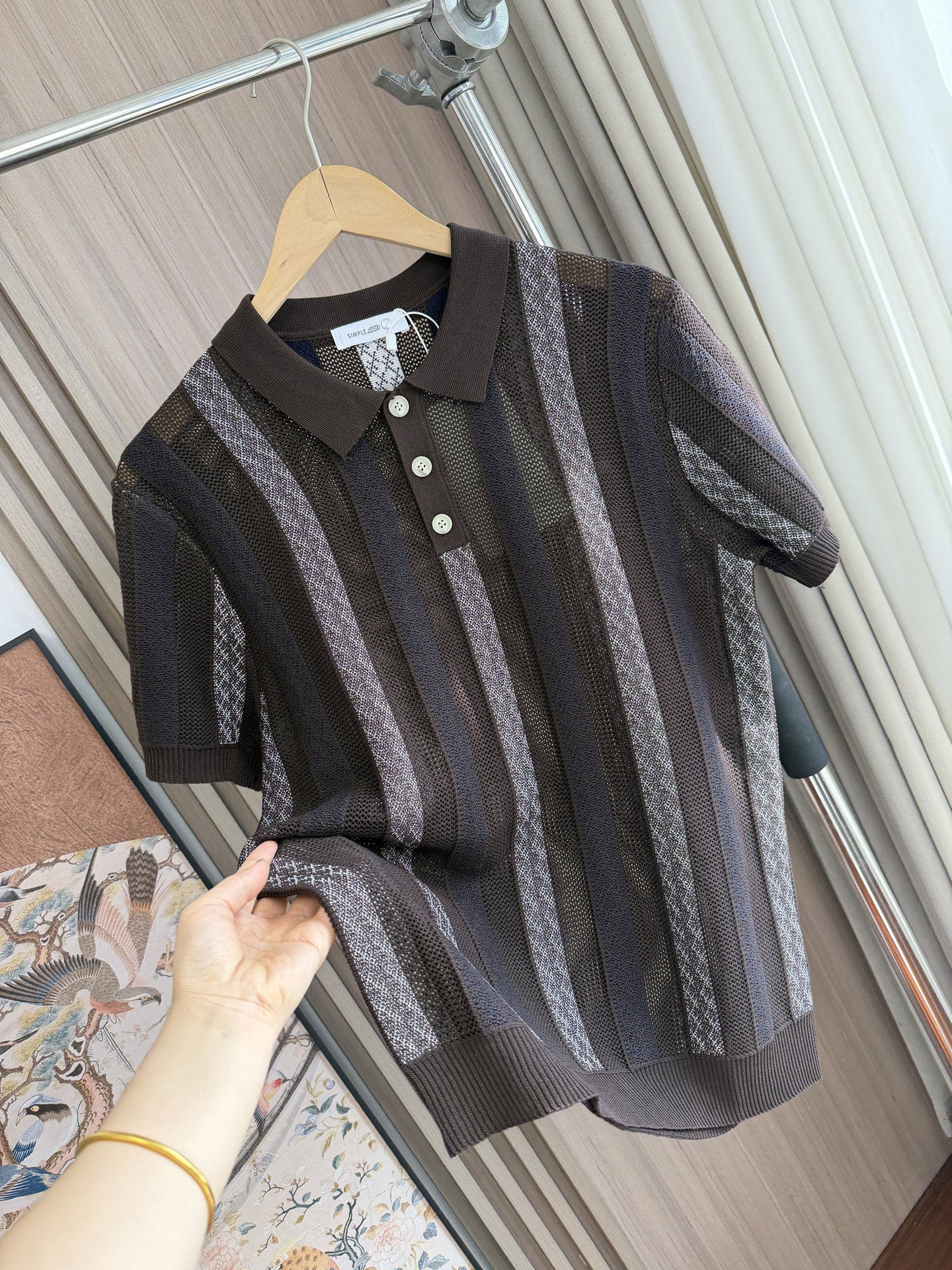Men Striped Jacquard Knit Short Sleeve Polo Shirt