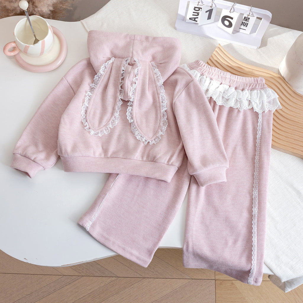 Kids Rabbit Ear Hooded Tracksuit Set