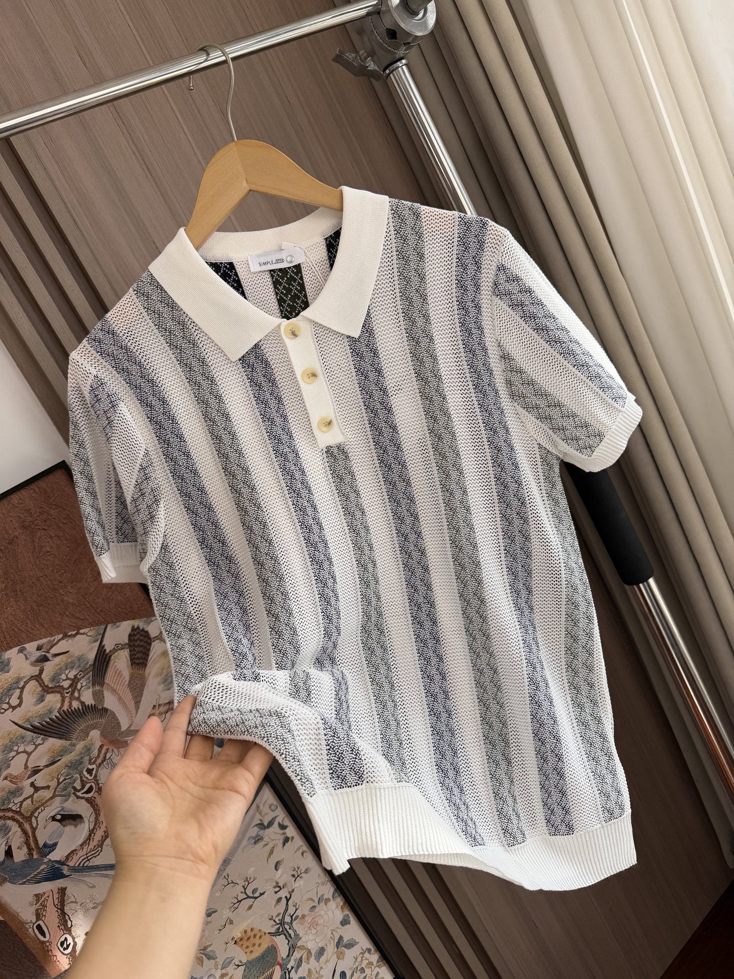 Men Striped Jacquard Knit Short Sleeve Polo Shirt